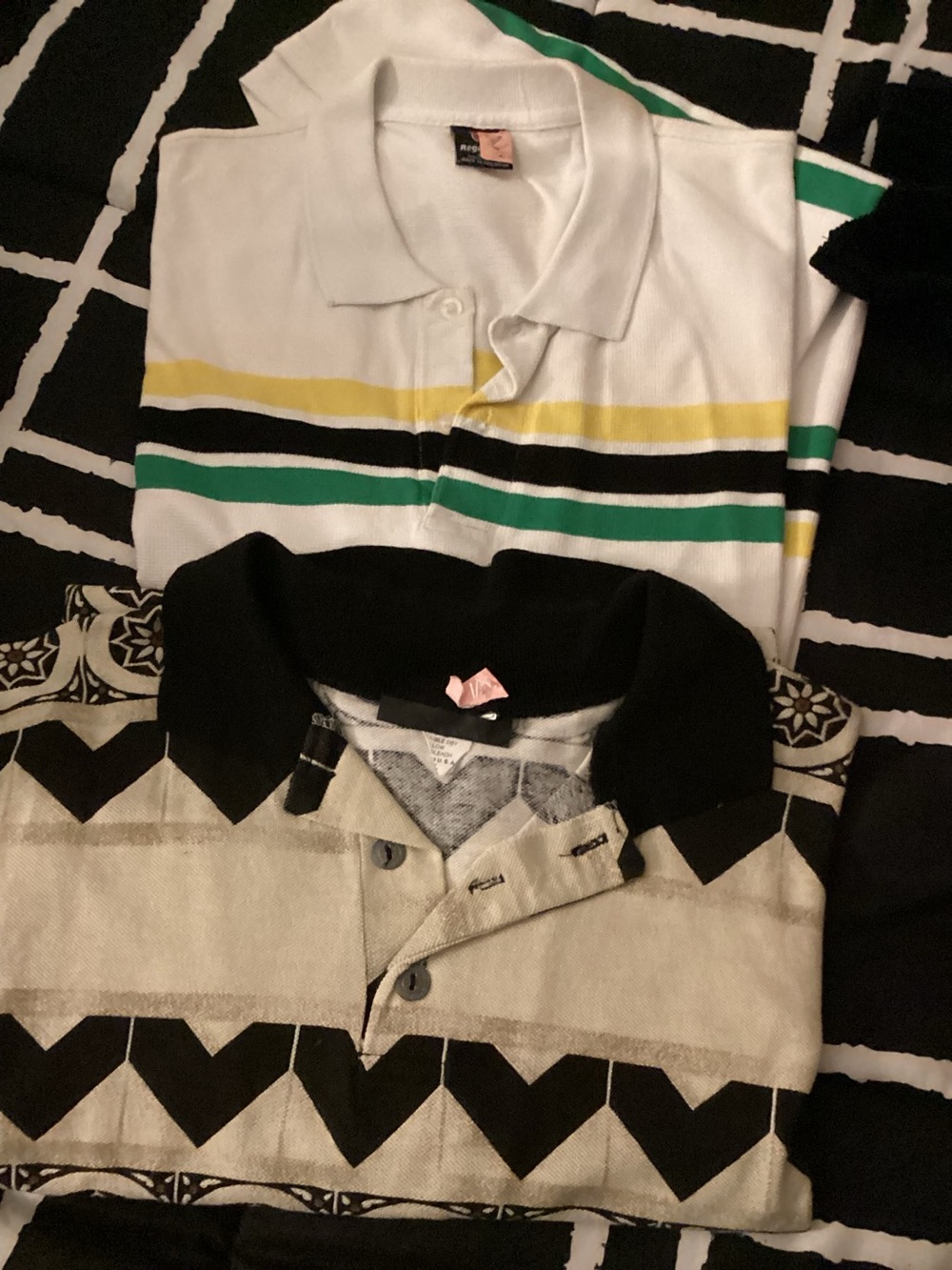 Men White Polo Shirt with Yellow & Green Stripes - Unbranded